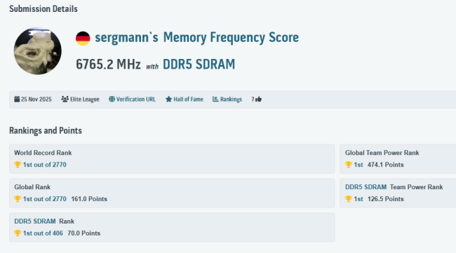 DDR5 内存超频纪录今日两度被破，攀上 13530 MT/s 新高峰