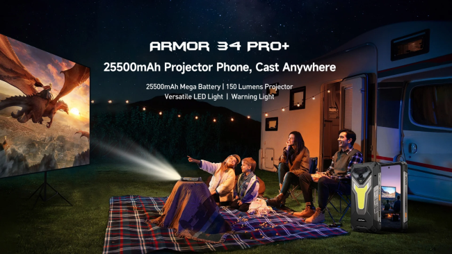 Ulefone 推出新款三防手机 Armor 34 Pro+：150 流明 100 英寸投影、25500mAh 电池