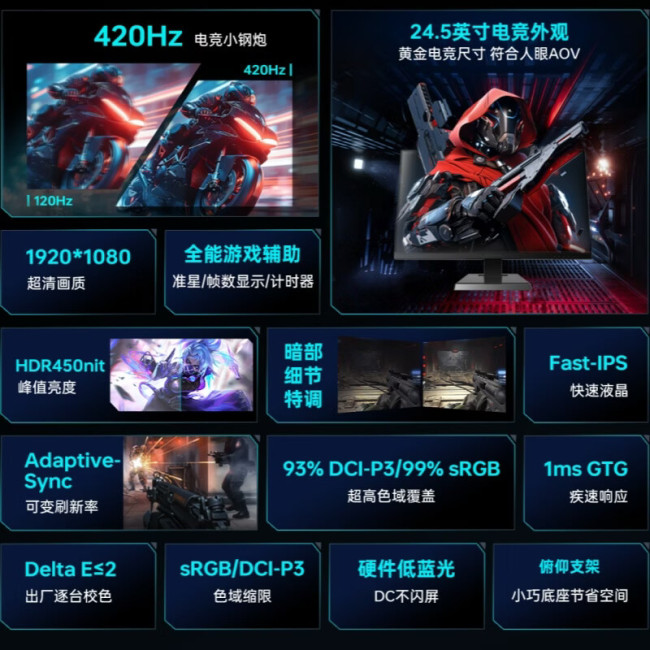 机械师推出“MZF25F400”24.5 英寸显示器：1080P 420Hz，1399 元