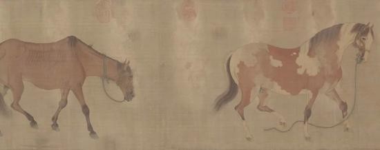 　　（元）任仁发　二马图　绢本设色　142.7×28.8cm　北京故宫博物院藏  