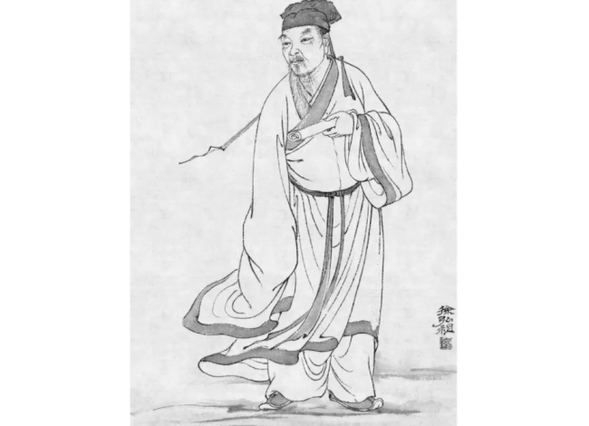 徐霞客像，画像中的徐霞客总是一副长衣广袖的儒士装扮，但如果他旅行时穿着这样的衣服，是无法跋山涉水的。