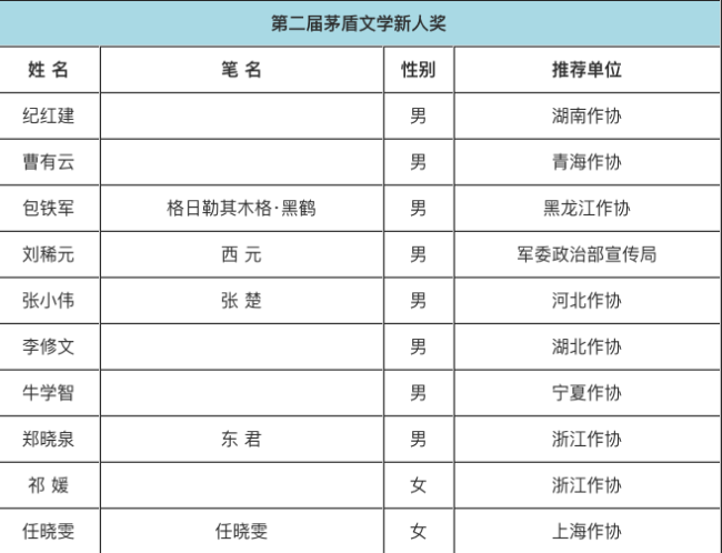 第二届茅盾文学新人奖/子奖项