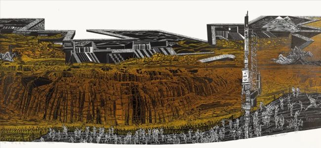 沙永汇 《时期奔流》 套色木刻 77cm×167cm 2020年