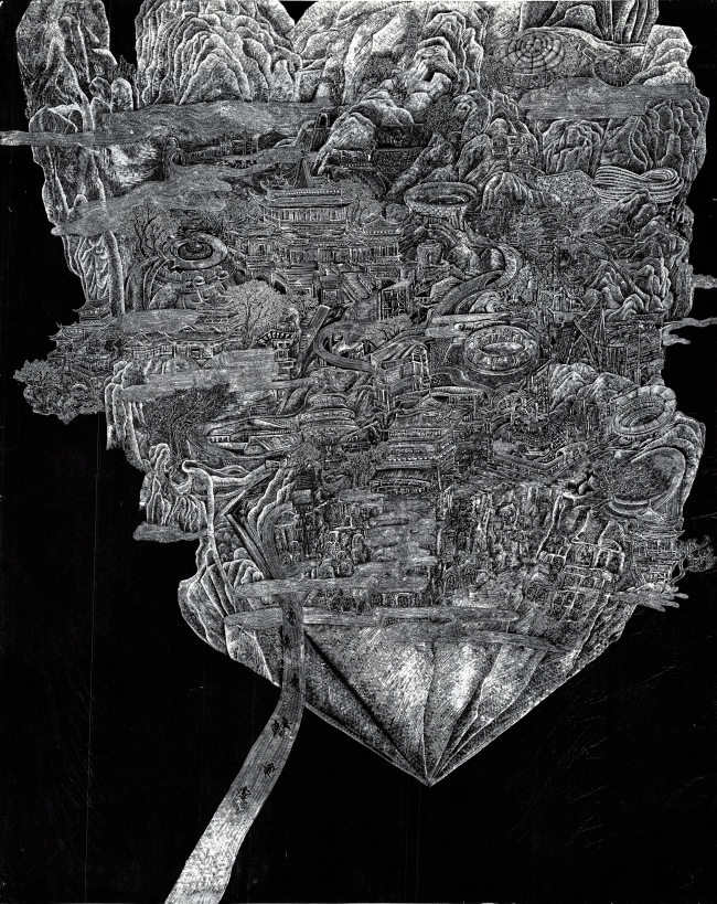 尧冰《移动的奥运村》木口木刻 23x100cm　2023年