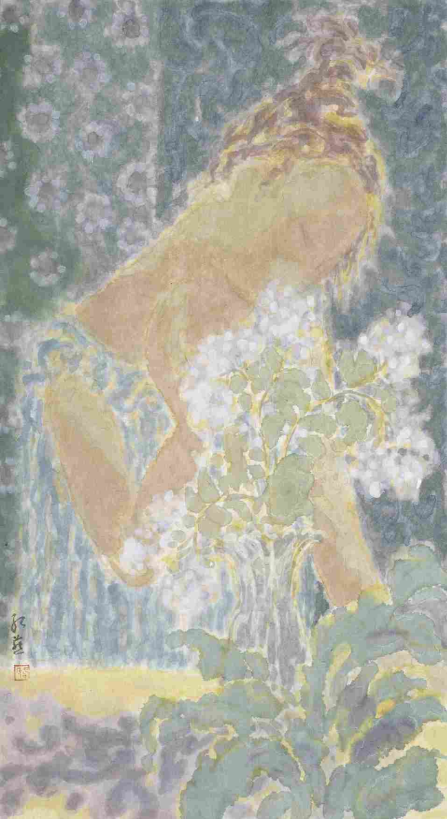 《抚香》 纸本设色  69.5×36.5ｃｍ 韦红燕　2010年