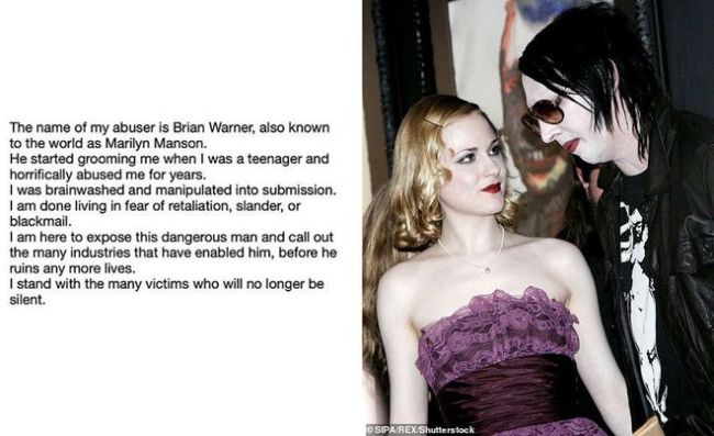 伍德等女性发文指控玛丽莲·曼森 称受其精神虐待