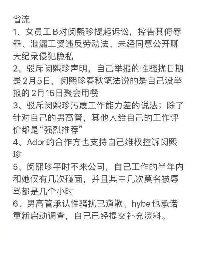 Ador性零乱事件当事东说念主告状闵熙珍 发长文修起斟酌