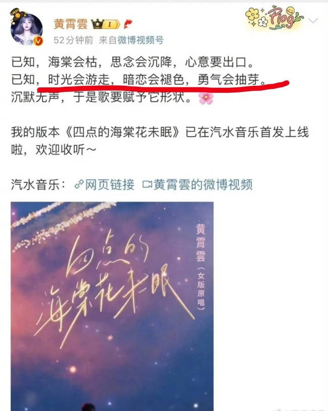 黄霄云就新歌文案与单依纯歌曲简介相似致歉