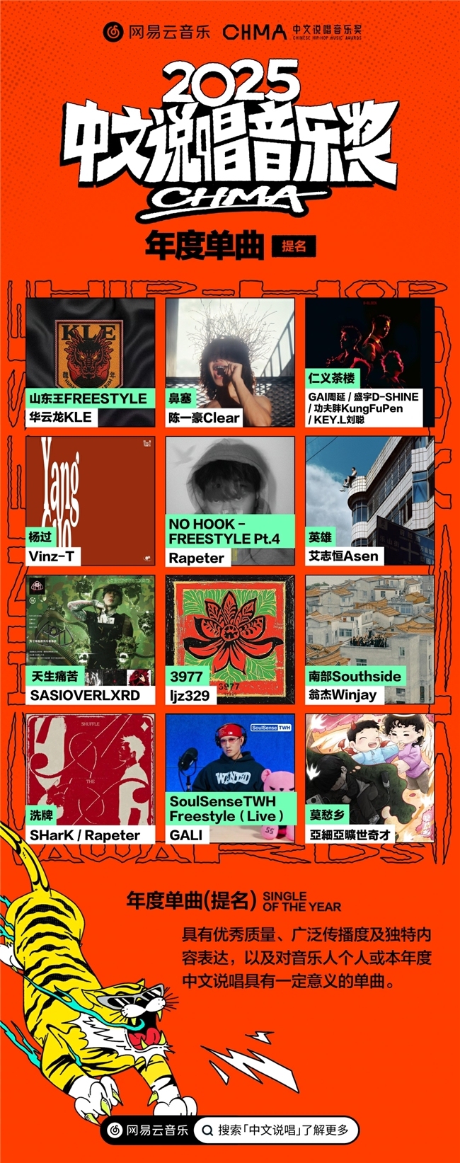 网易云音乐2025汉文说唱音乐奖提名揭晓 《在雨后醒来》《羞于开口》《龙年》等入围年度专辑