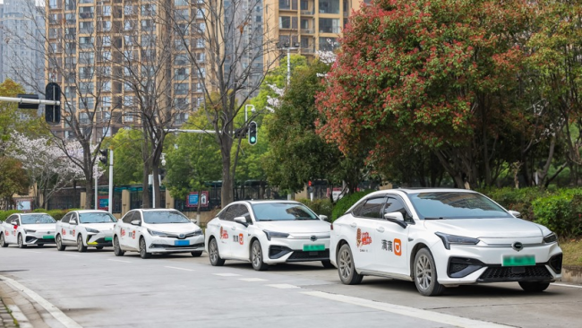 图组为：滴滴在武汉、西安、无锡等地组建赏花保障车队