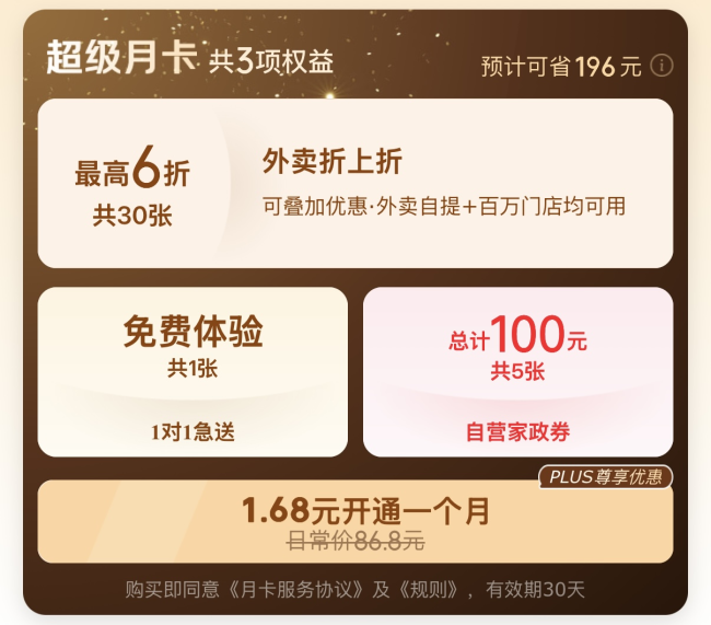 京东外卖超级月卡超9成开卡用户已回本，有用户一周省350元
