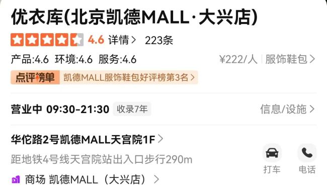 北京大兴凯德MALL优衣库月底关店！明起部分清仓降价，网友：是必逛之地…