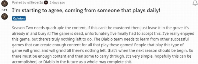 玩家称《暗黑4》第2赛季必须有大量内容 否则必死