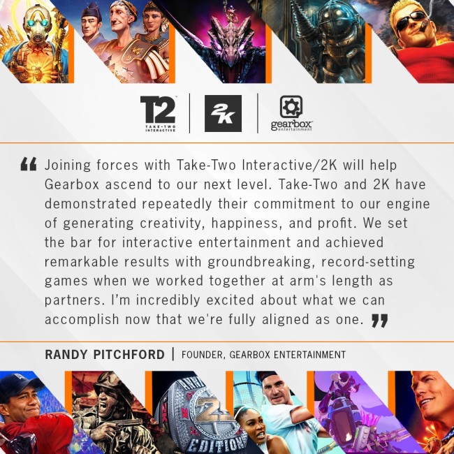 T2宣布以4.6亿美元收购Gearbox 《无主之地》新作开发中