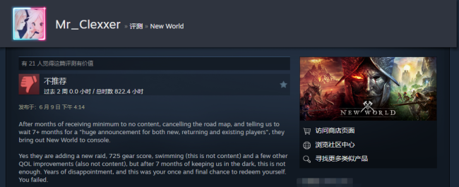 亚马逊MMO《新世界》重新发布引PC玩家不满 在Steam上遭到差评轰炸