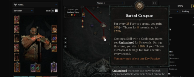 《暗黑破坏神4》荆棘野蛮人配装思路分享