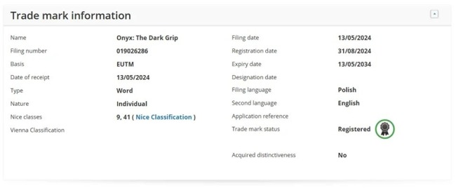 Bloober Team已提交新商標“Onyx The Dark Grip”申請