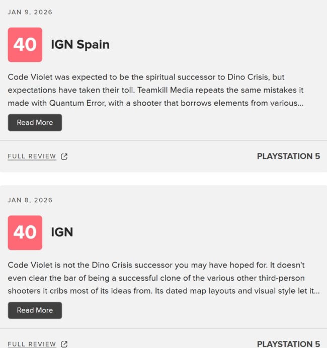 《Code Violet》评分只有4分 被网友戏称最烂PS5独占
