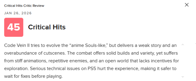 《噬血代码2》MC均分73分:瑕疵太多 优化很差!