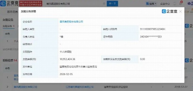暴风集团欠税1095万再曝债务危机 未履行债务已超8亿