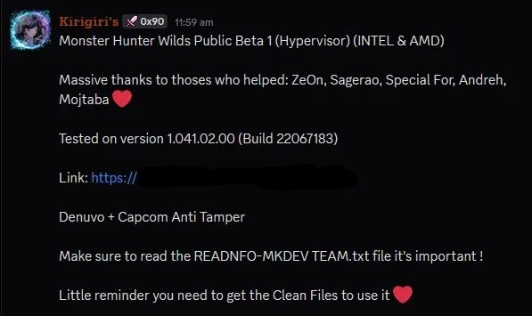 KiriGiri发布《怪物猎人:荒野》D加密攻破补丁