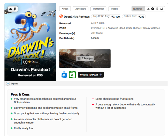 冒险游戏《达尔文悖论》媒体评剖判禁！M站中分74