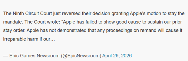 Epic Games鏖战Apple诉讼新进展 Apple拖延战术失败