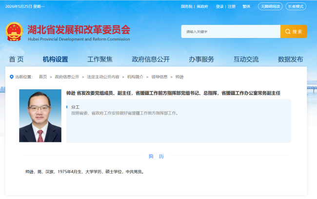 帅逊任湖北省发改委党组成员、副主任