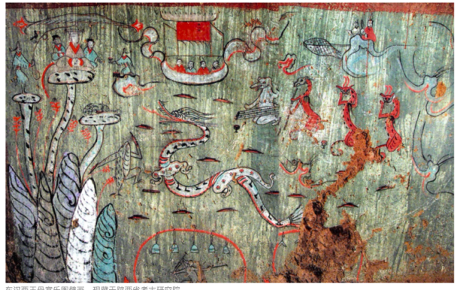 东汉西王母宴乐图壁画，现藏于陕西省考古研究院。