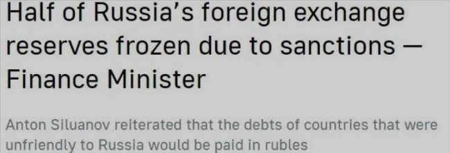 俄财长：3000亿美元外汇储备被冻结，占总额一半