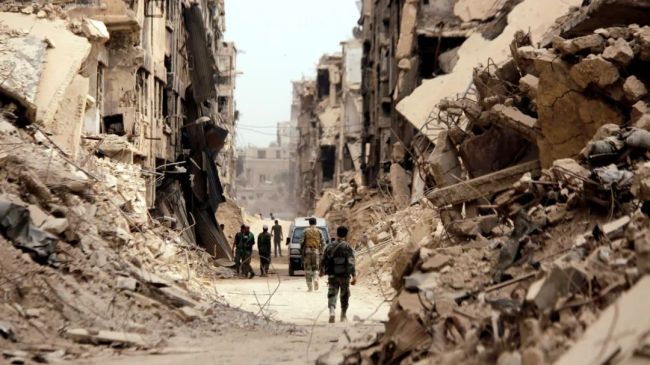 ▲2018年5月，叙利亚大马士革街头只剩断壁残垣。