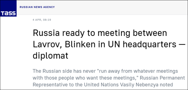俄罗斯常驻联合国代表：俄美外长可以在联合国总部会晤，但美方要有能力和意愿
