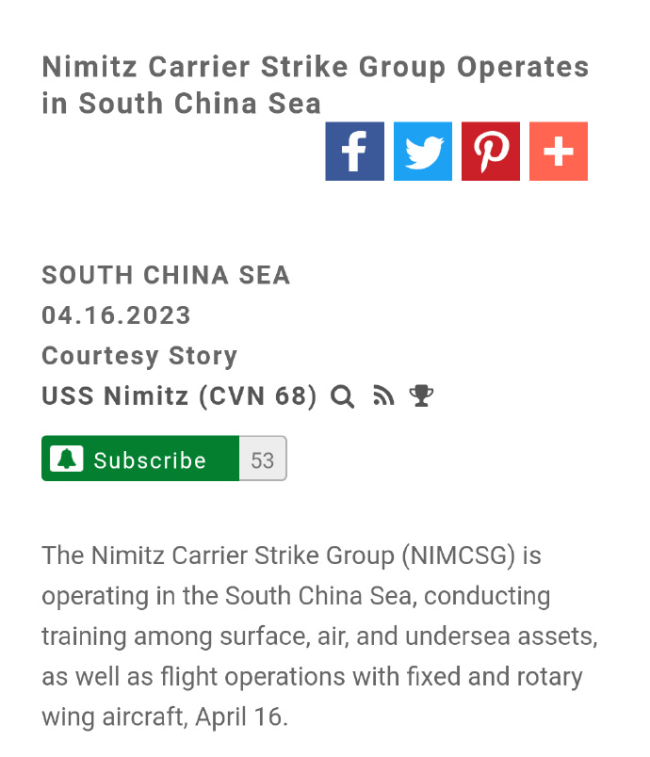 今年第三次 尼米兹号航母进入南海