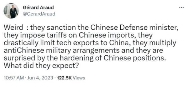 法前大使发推质疑美国 如此对待中国 美国到底想要什么？