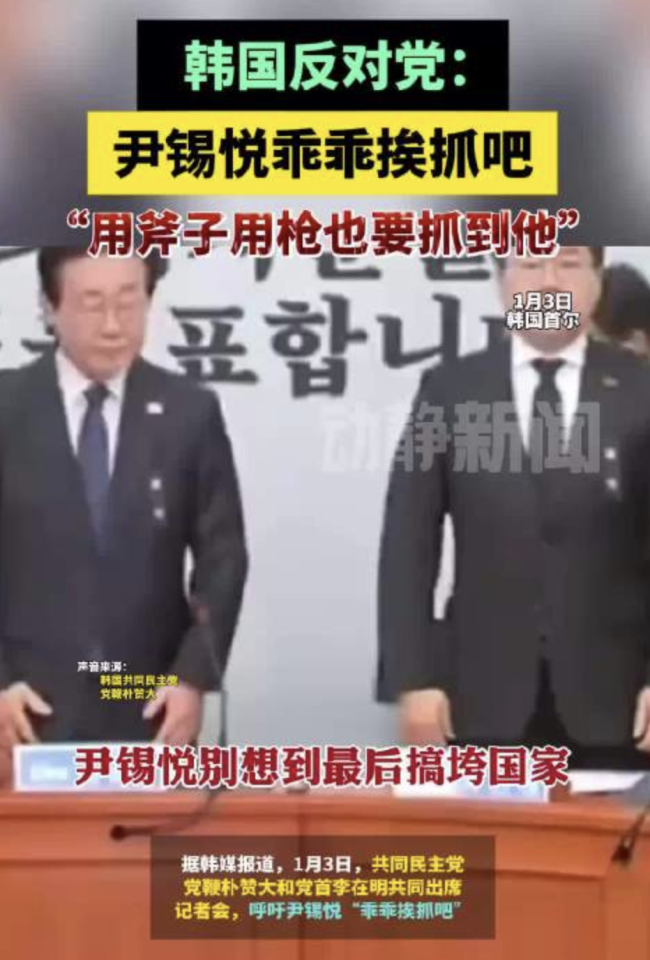 韩国反对党呼吁尹锡悦乖乖挨抓