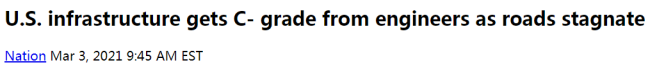 美国基建水平被评“不及格” 就这已是20年来的最高得分