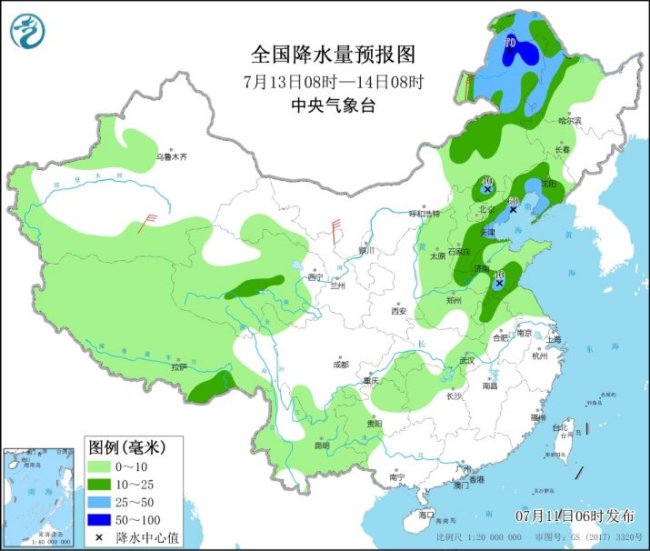 中央气象台升级发布暴雨黄色预警，暴雨强对流将席卷晋京冀鲁