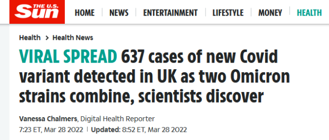 英国发现XE新毒株 传播速度比奥密克戎BA.2快