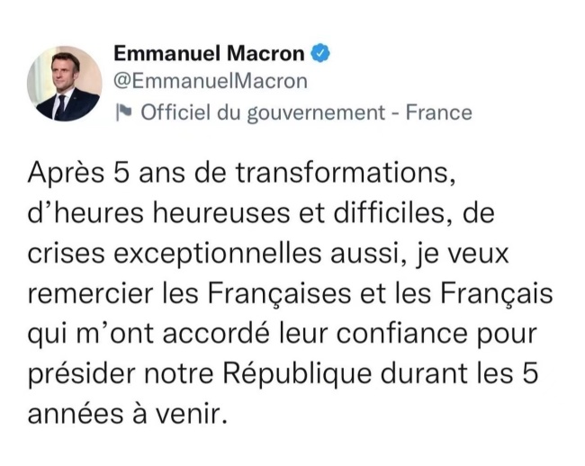 马克龙胜选后感谢法国人民的支持