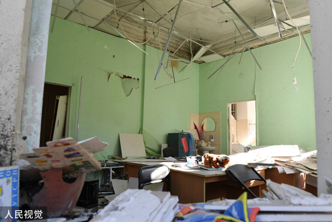 当地时间2022年4月29日，乌克兰基辅，基辅遭到袭击，当地建筑受损严重。