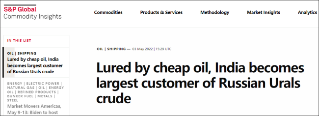 印度成4月俄石油最大买家，并加大向欧洲出口石油