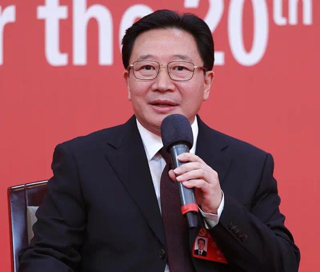 河南省委副书记,政法委书记周霁在回答记者提问.新华社记者 陈建力 摄