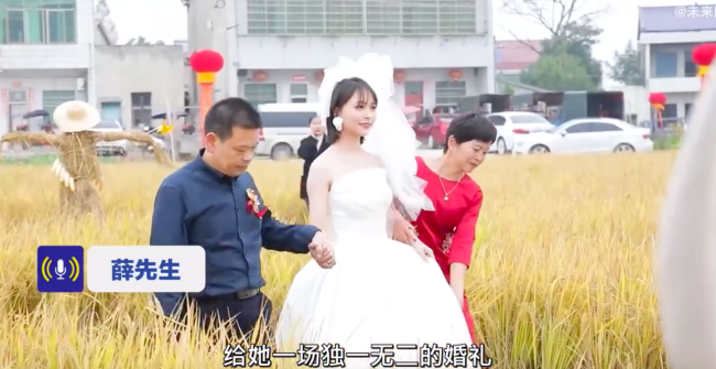 新郎为恋爱9年女友打造稻田婚礼