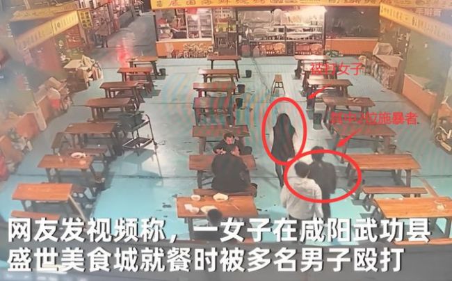 咸阳一女子在美食城被多男追打 下手狠毒监控曝光全过程