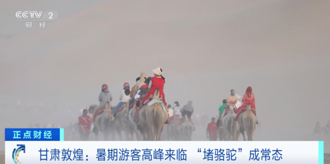 敦煌又双叒叕堵骆驼了！驼队沿着山势蜿蜒起伏 场面壮观 