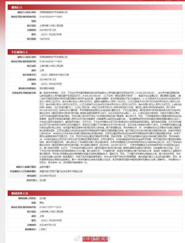 万达地产未执行1887万再成失信被执行人 