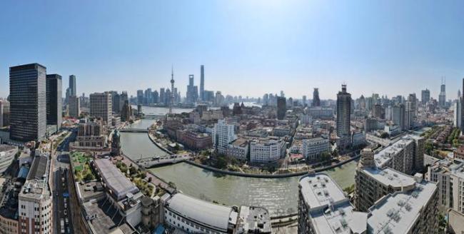　　空中俯瞰苏州河与黄浦江交汇处（2023年3月3日摄）。新华社记者 方喆 摄