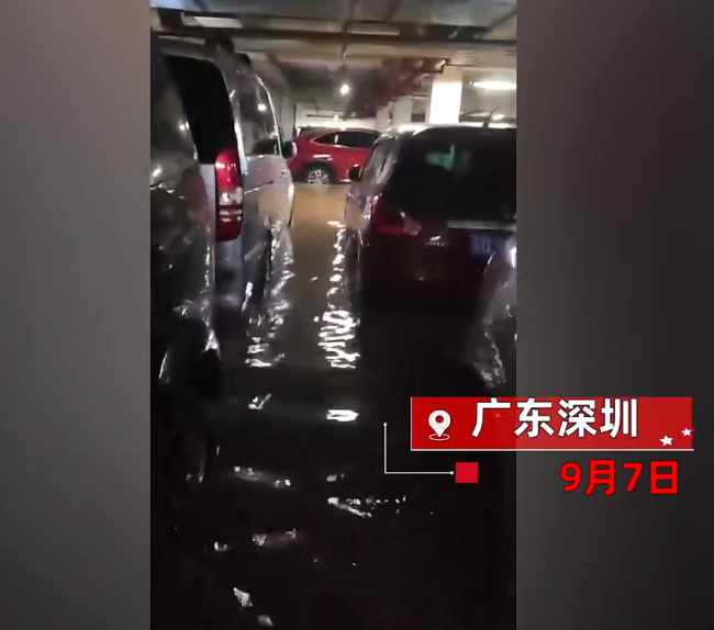 深圳多处地库出现倒灌，车主将车开上马路
