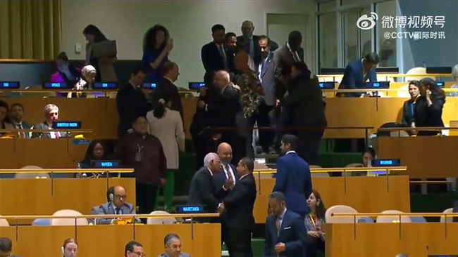 联大通过涉巴勒斯坦入联决议多国驻联合国代表祝贺