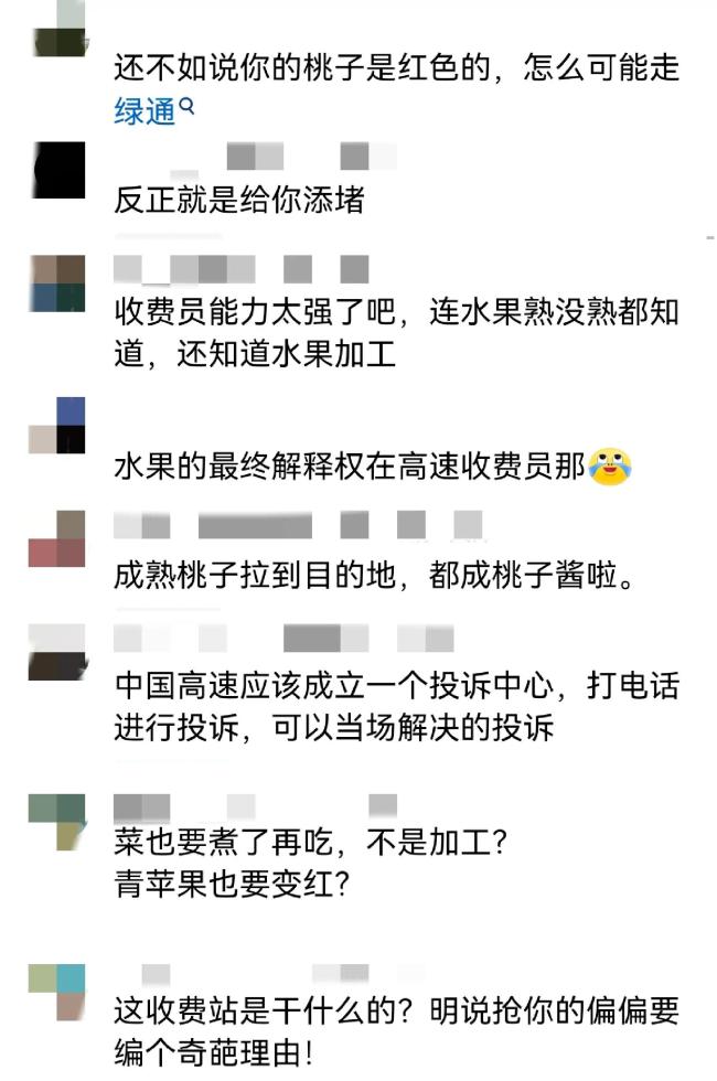 气愤！高速收费员称桃子未熟不能走绿通 网友炸锅了